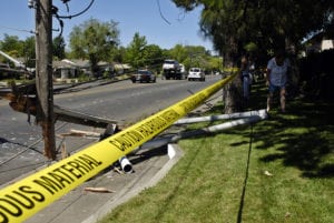 Photo of a utility pole down after a car crashed into it. First offense DUI Arlington VA